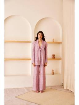 THE RIGHT CUT - Lavender Chanderi Silk Embroidered Pants