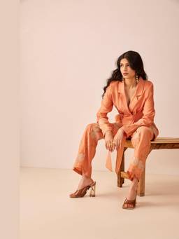 THE RIGHT CUT - Peach Chanderi Silk Hand Embroidered Pants