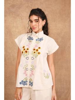 THE RIGHT CUT - Off White Gold Bloom Kimono Shirt