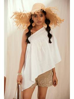 THE RIGHT CUT - White Cotton One Shoulder Top