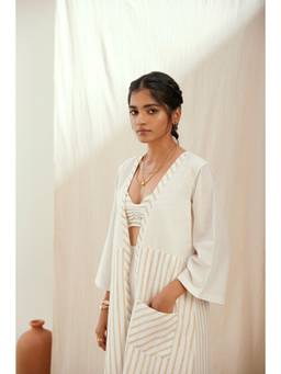 THE RIGHT CUT - White Stripe Printed Cotton Jacket