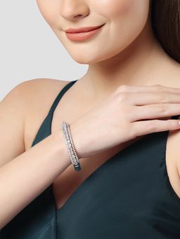 Karatcart - Silver Tone Pink American Diamond Studded Bangles for Women