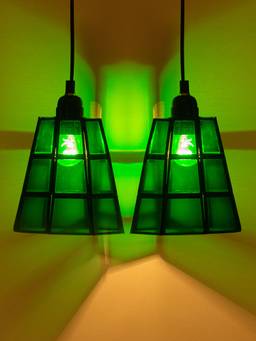 ExclusiveLane - Glass Miracles Handcrafted Conical Hanging Pendant Lamp in Glass & Iron (Set of 2)