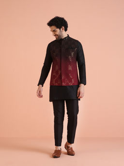 KISAH - Mens Maroon Embellished Sequinned Kurta with Jacket & Pant (Set of 3)