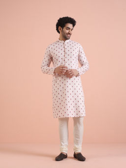 KISAH - Mens Pink Floral Printed Kurta with Churidar (Set of 2)