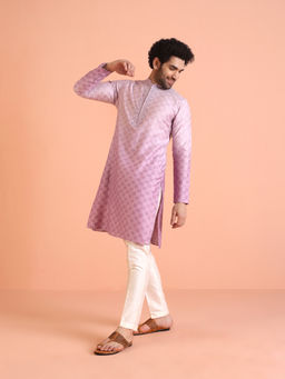 KISAH - Mens Lavender Embellished Mirror Work Kurta with Pant (Set of 2)