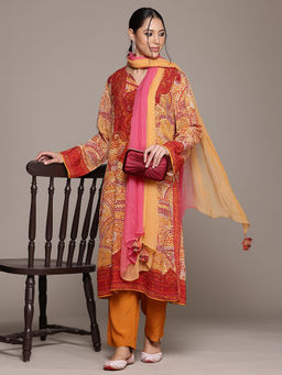 Ritu Kumar - Yellow Aboriginal Printed Kurta with Pant and Dupatta (Set of 3)