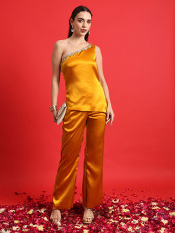 SALVIA SKY - Golden Honey One Shoulder Embellished Co-Ord (Set of 2)