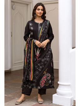Nehamta - Black Modal Muslin Printed Kurta with Pant and Dupatta (Set of 3)