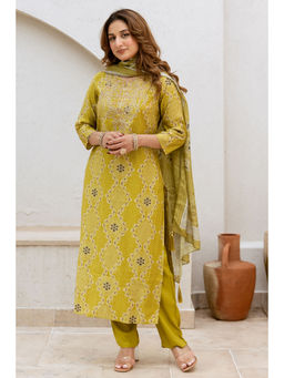 Nehamta - Green Modal Muslin Printed Kurta with Pant and Dupatta (Set of 3)