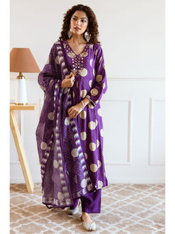 Nehamta - Purple German Rayon Kurta with Pant and Dupatta (Set of 3)