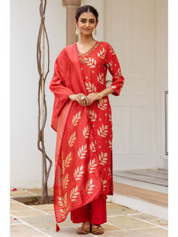 Nehamta - Red Modal Muslin Printed Kurta with Pant and Dupatta (Set of 3)