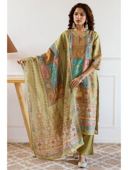 Nehamta - Green Modal Tissue Printed Kurta with Pant and Dupatta (Set of 3)