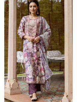 Nehamta - Purple Modal Abstract Print Kurta with Pant and Dupatta (Set of 3)