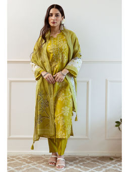 Nehamta - Green Modal Floral Print Kurta with Pant and Dupatta (Set of 3)