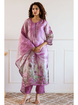 Nehamta - Purple & Grey Tissue Silk Kurta with Pant and Dupatta (Set of 3)