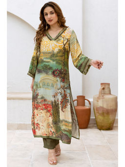 Nehamta - Green Viscose Muslin Printed Kurta and Pant (Set of 2)