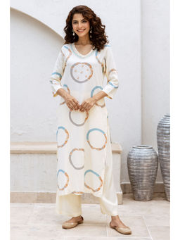 Nehamta - Cream Rayon Printed Kurta with Palazzo (Set of 2)
