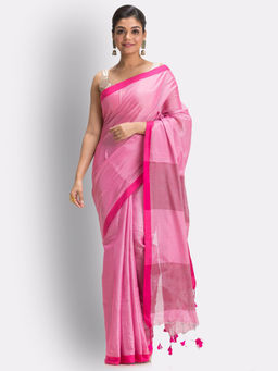 Angoshobha - Pink Handloom Zari Cotton Tissue Saree with Unstitched Blouse