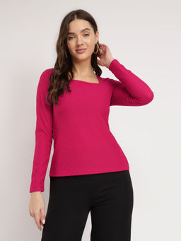 FableStreet - Stretchable Square Neck Pink Top