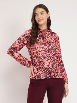 FableStreet - Satin Animal Print Pink Top