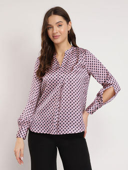 FableStreet - Satin Geometric Pink Top
