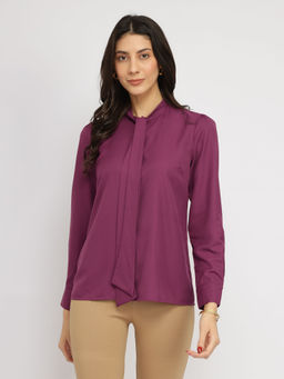 FableStreet - Tie-Up Neck Purple Top