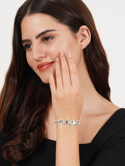 BeAbhika - Golden Circular Kundan With White Pearls Adjustable Bracelet