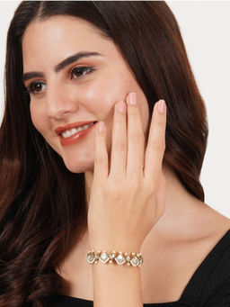 BeAbhika - Golden Kite Shaped Kundan With White Pearls Adjustable Bracelet