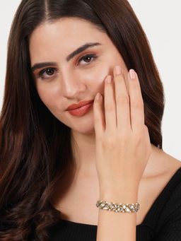 BeAbhika - Golden Triangle Kundan With White Pearls Adjustable Bracelet