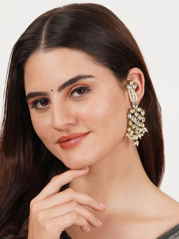 BeAbhika - Gold Tone White Beads Kundan Kanauti Earrings