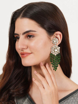 BeAbhika - Gold Tone Multi-Colour Dangling Beads Kundan Kanauti Earrings