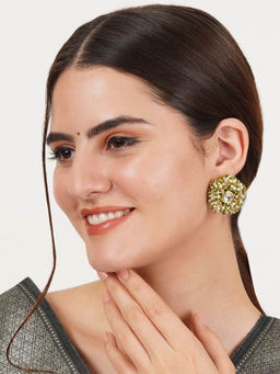 BeAbhika - Gold Tone Green & White Garden Of Pearl Kundan Earrings