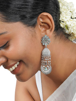 Teejh - Bina Floral Green Silver Oxidised Earrings