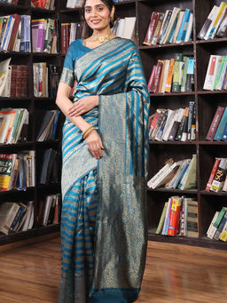Suha - Women Fashion Ethnic Silk Blend Blue Saree with Unstitched Blouse