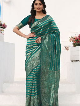 Suha - Women Fashion Ethnic Silk Blend Green Saree with Unstitched Blouse