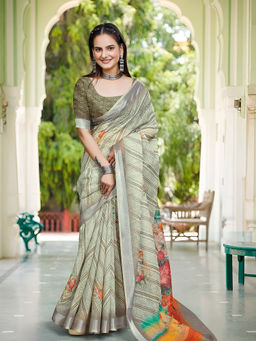 Suha - Women Fashion Ethnic Pure Cotton Green Saree with Unstitched Blouse