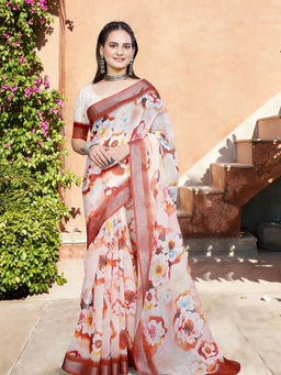 Suha - Women Fashion Ethnic Pure Cotton Off White Saree with Unstitched Blouse