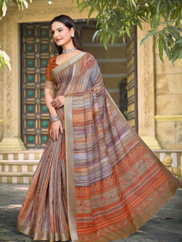 Suha - Women Fashion Ethnic Pure Cotton Multi-Color Saree with Unstitched Blouse