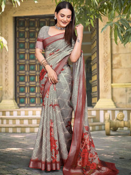 Suha - Women Fashion Ethnic Pure Cotton Grey Saree with Unstitched Blouse