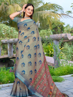 Suha - Women Fashion Ethnic Pure Cotton Green Saree with Unstitched Blouse