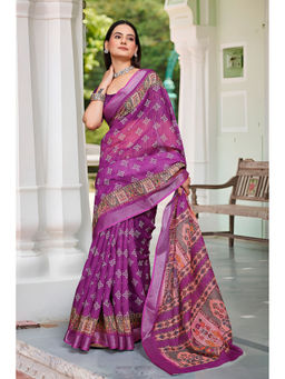 Suha - Women Fashion Ethnic Pure Cotton Purple Saree with Unstitched Blouse