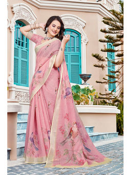 Suha - Women Fashion Ethnic Pure Cotton Pink Saree with Unstitched Blouse