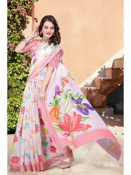 Suha - Women Fashion Ethnic Pure Cotton White Saree with Unstitched Blouse