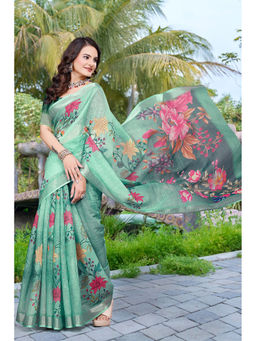 Suha - Women Fashion Ethnic Pure Cotton Green Saree with Unstitched Blouse