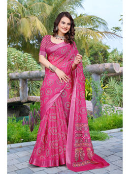 Suha - Women Fashion Ethnic Pure Cotton Pink Saree with Unstitched Blouse