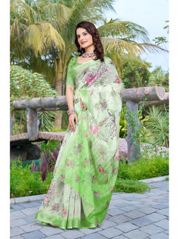 Suha - Women Fashion Ethnic Pure Cotton Light Green Saree with Unstitched Blouse
