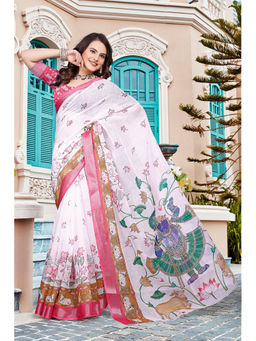 Suha - Women Fashion Ethnic Pure Cotton White Saree with Unstitched Blouse