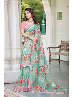 Suha - Women Fashion Ethnic Pure Cotton Green Saree with Unstitched Blouse