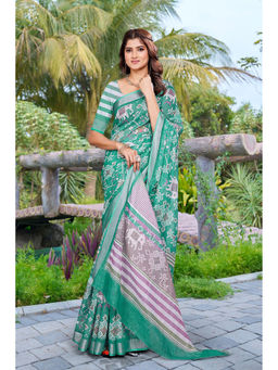 Suha - Women Fashion Ethnic Pure Cotton Green Saree with Unstitched Blouse